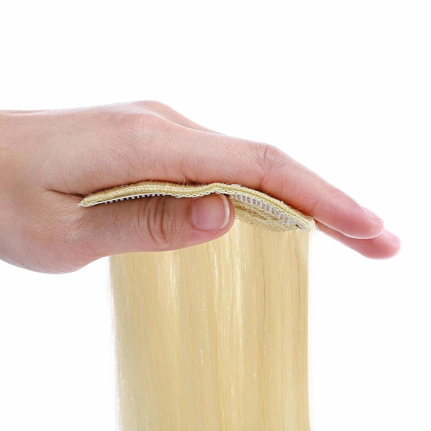 Hairro Human Hair Clip in Mini Hair Extensions for Men and Women 12 Inch Blond Platinum Short Straight Clip on Remy Hair Wiglet Topper Seamless Filler Hairpieces for Thinning Hair and Baldness
