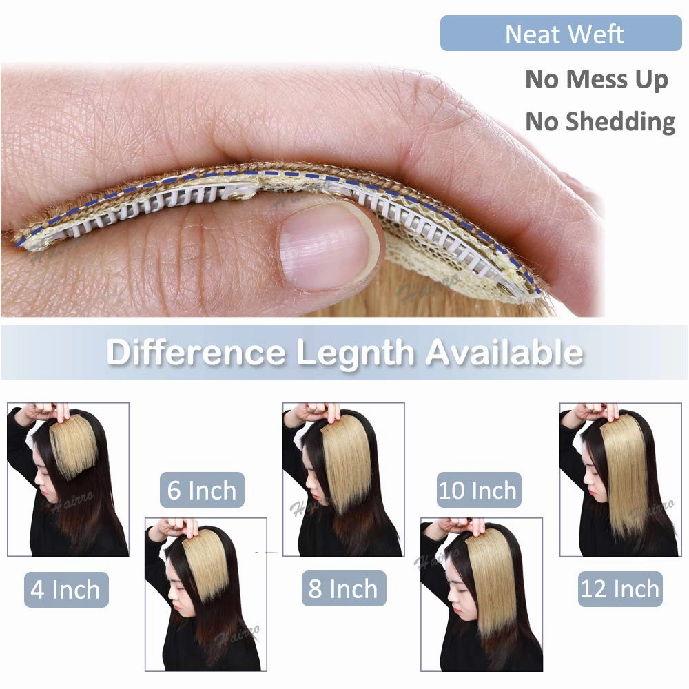 Hairro Human Hair Clip in Mini Hair Extensions for Men and Women 12 Inch Blond Platinum Short Straight Clip on Remy Hair Wiglet Topper Seamless Filler Hairpieces for Thinning Hair and Baldness