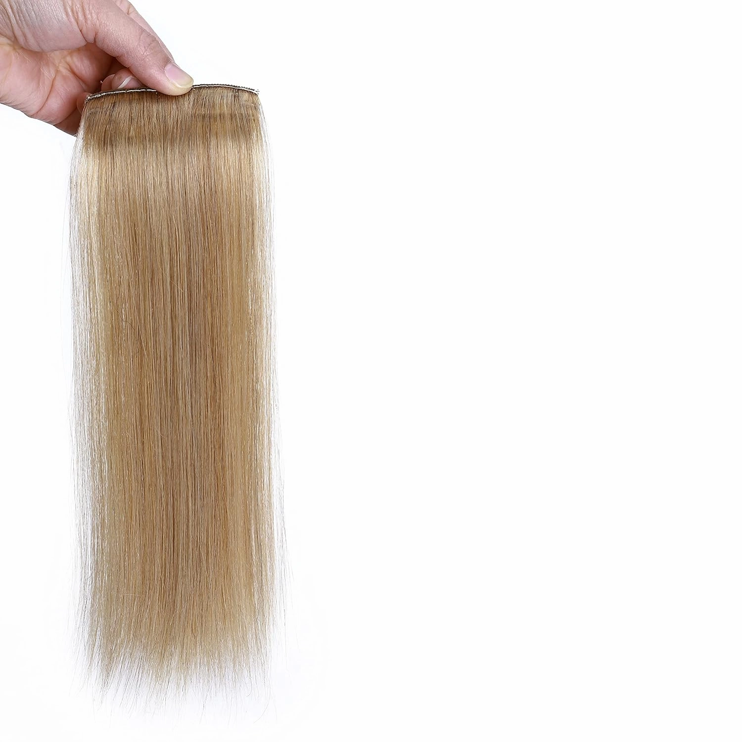 Hairro Human Hair Clip in Mini Hair Extensions for Men and Women 8 Inch #27 Dark Blonde Short Straight Clip on Remy Hair Wiglet Topper Seamless Filler Hairpieces for Thinning Hair and Baldness