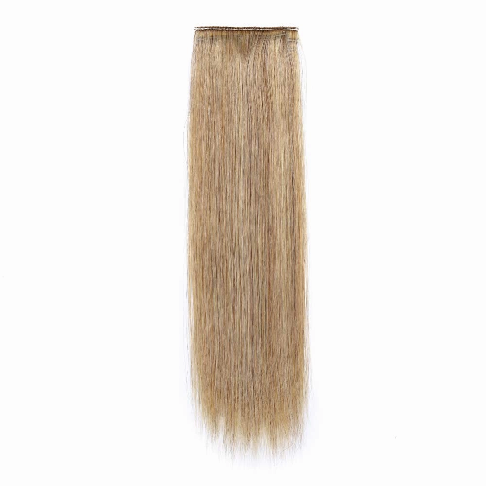 Hairro Human Hair Clip in Mini Hair Extensions for Men and Women 8 Inch #27 Dark Blonde Short Straight Clip on Remy Hair Wiglet Topper Seamless Filler Hairpieces for Thinning Hair and Baldness