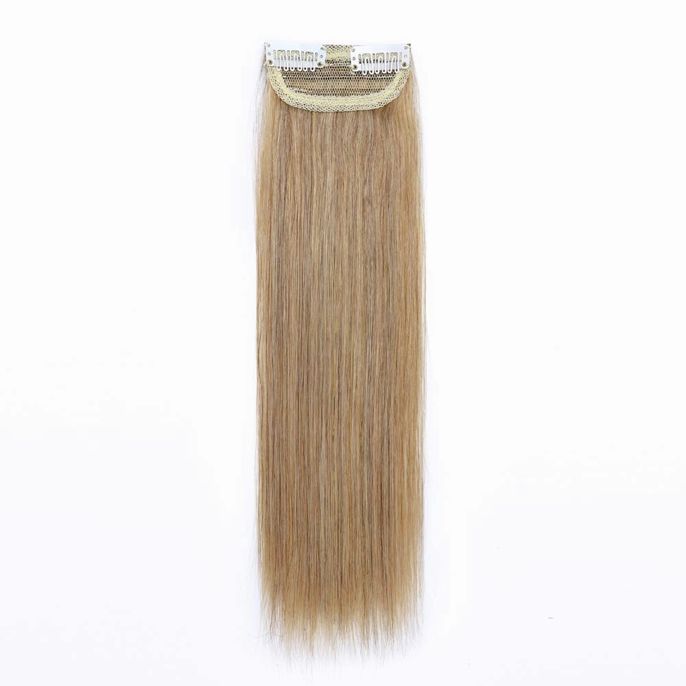 Hairro Human Hair Clip in Mini Hair Extensions for Men and Women 8 Inch #27 Dark Blonde Short Straight Clip on Remy Hair Wiglet Topper Seamless Filler Hairpieces for Thinning Hair and Baldness