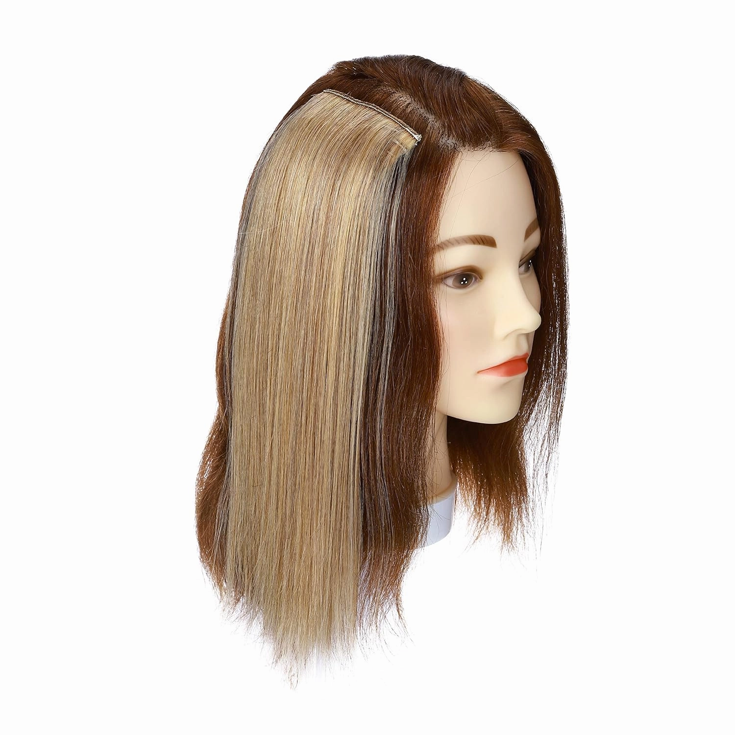 Hairro Human Hair Clip in Mini Hair Extensions for Men and Women 8 Inch #27 Dark Blonde Short Straight Clip on Remy Hair Wiglet Topper Seamless Filler Hairpieces for Thinning Hair and Baldness