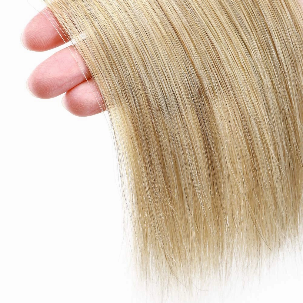 Hairro Human Hair Clip in Mini Hair Extensions for Women 12 Inch #24 Natural Blonde Short Straight Clip on Remy Hair Wiglet Topper Seamless Filler Hairpieces for Thinning Hair and Baldness
