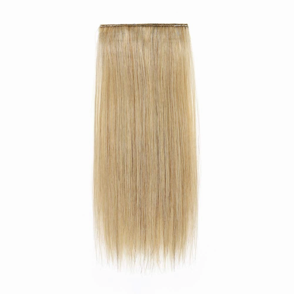 Hairro Human Hair Clip in Mini Hair Extensions for Women 12 Inch #24 Natural Blonde Short Straight Clip on Remy Hair Wiglet Topper Seamless Filler Hairpieces for Thinning Hair and Baldness