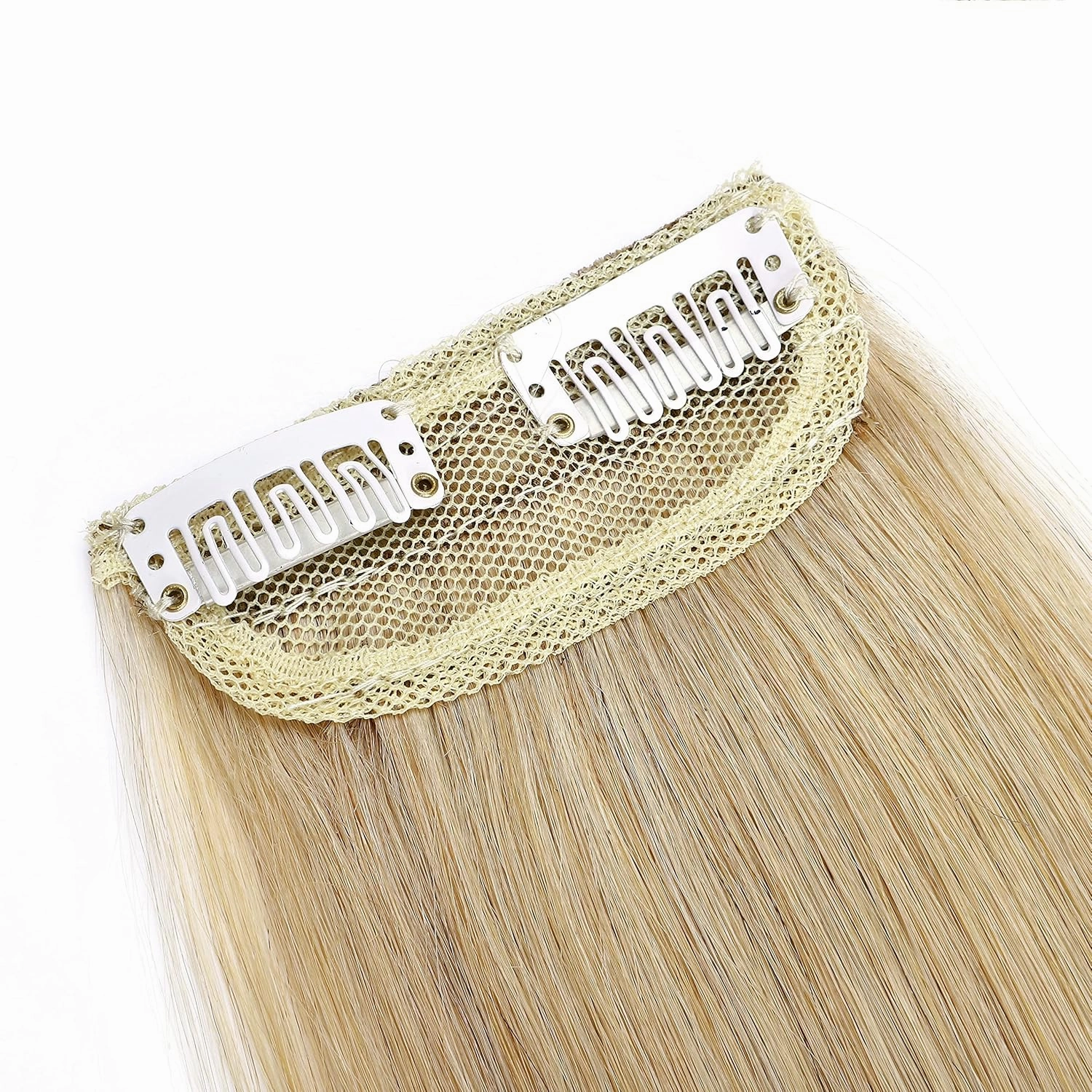 Hairro Human Hair Clip in Mini Hair Extensions for Women 12 Inch #24 Natural Blonde Short Straight Clip on Remy Hair Wiglet Topper Seamless Filler Hairpieces for Thinning Hair and Baldness