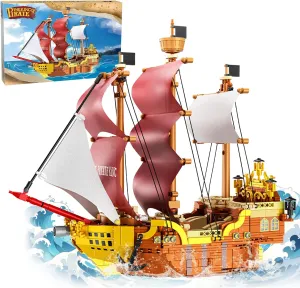 Hallisun Toy Building Block Set, Pirate Ship Mini Size Brick Model Kit, Creative Ship Building Construction, Christmas Birthday Gift for Adult Teens Children Kids Boys Girls 8 , 920 pcs