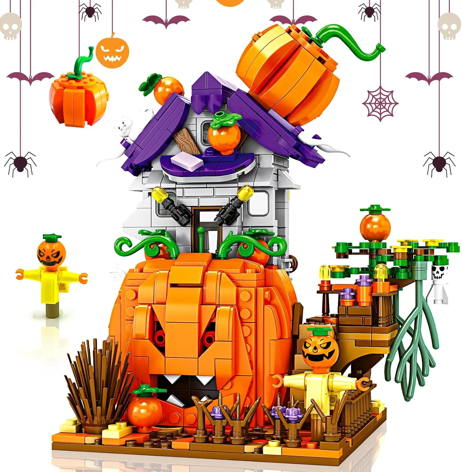Halloween Pumpkin House Building Set, 723 PCS Decor Building Blocks Toys Compatible With Set, Party Gifts for Kids Boys Girls 6-12  Years Old