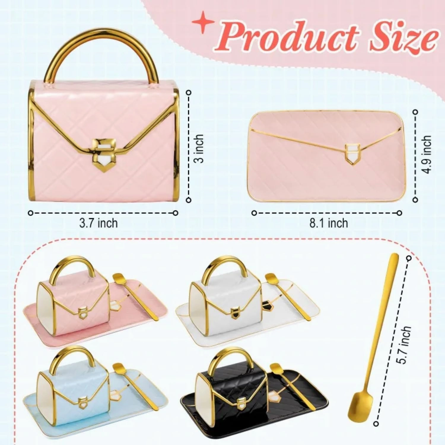 Handbag Shaped Coffee Mug Creative Ceramic Elegant Coffee Cup Set with Spoon and Saucer Unusual Dessert Milk Mugs Drinkware Gift