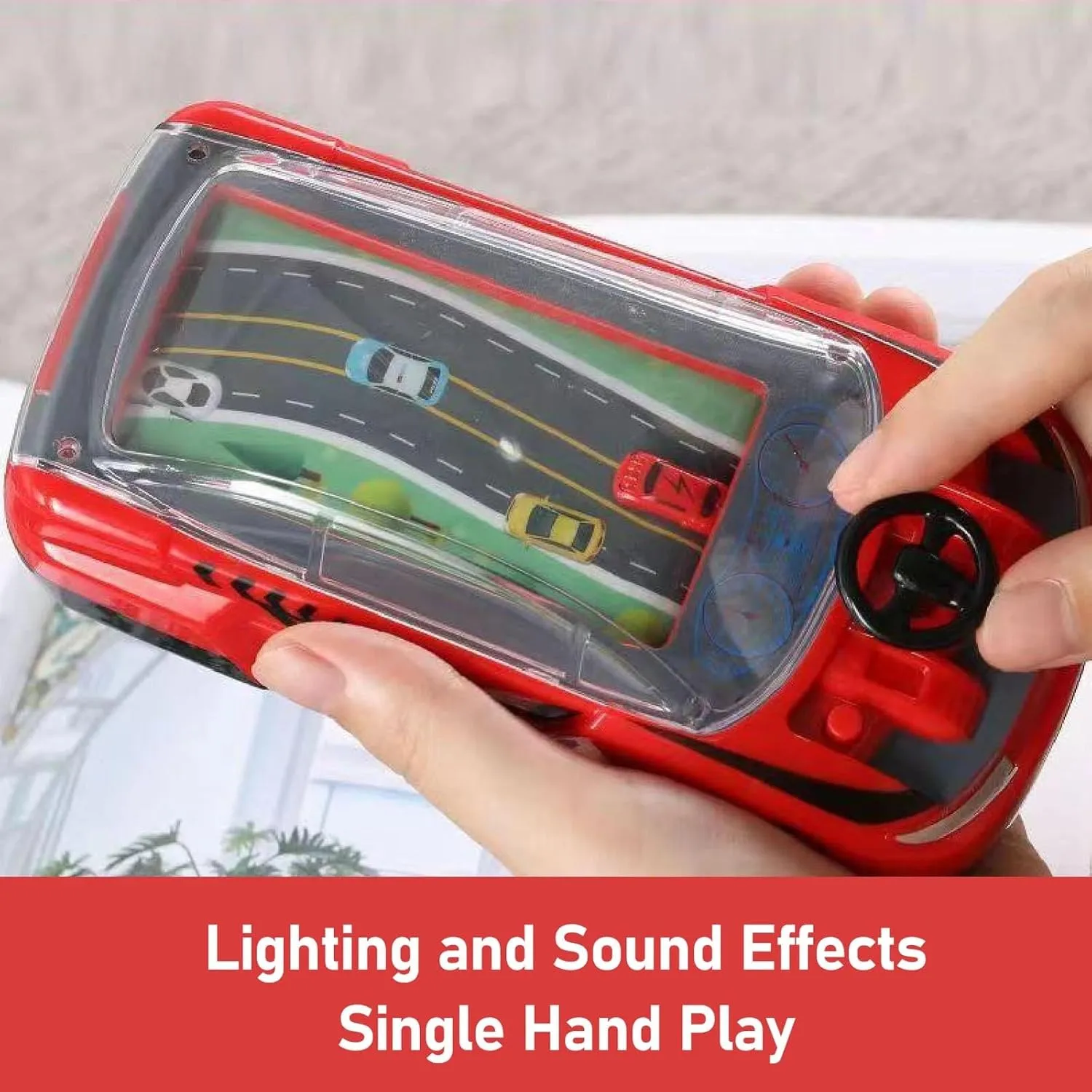 Handheld Racing Game,Racing Car Adventure Toys,Machine Logic Thinking Training Innovative Racer with Steering Wheel,Driving Simulator Small Car with Dual Player Mode for Family Play(Black Red)
