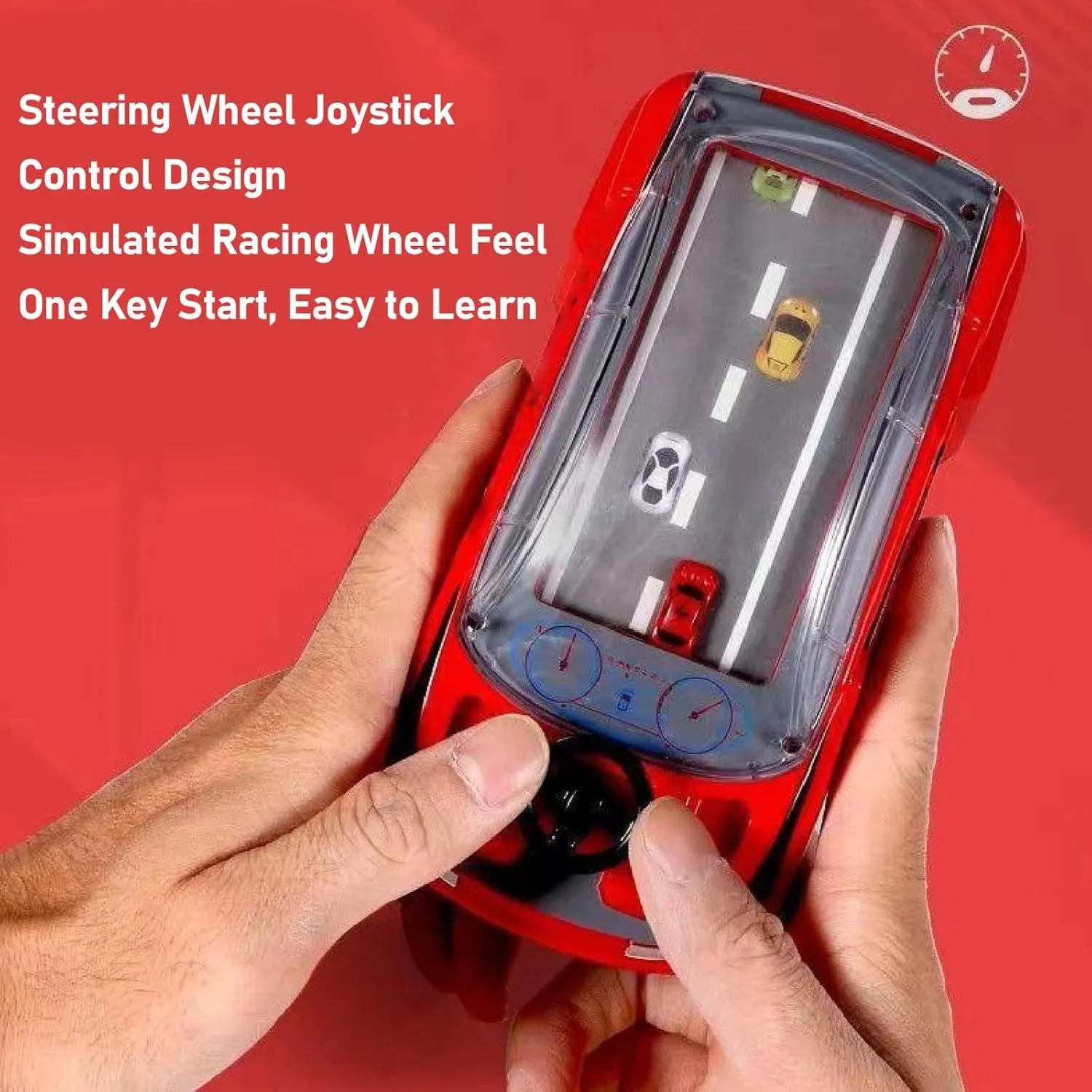 Handheld Racing Game,Racing Car Adventure Toys,Machine Logic Thinking Training Innovative Racer with Steering Wheel,Driving Simulator Small Car with Dual Player Mode for Family Play(Black Red)