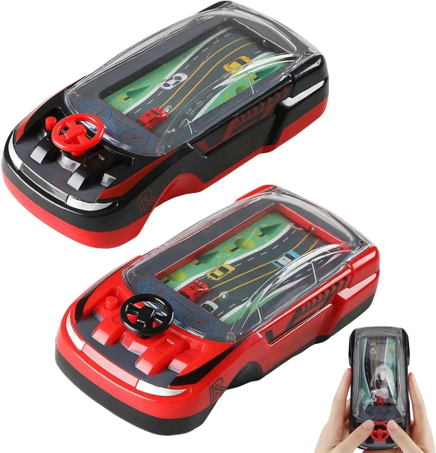 Handheld Racing Game,Racing Car Adventure Toys,Machine Logic Thinking Training Innovative Racer with Steering Wheel,Driving Simulator Small Car with Dual Player Mode for Family Play(Black Red)