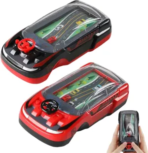 Handheld Racing Game,Racing Car Adventure Toys,Machine Logic Thinking Training Innovative Racer with Steering Wheel,Driving Simulator Small Car with Dual Player Mode for Family Play(Black Red)