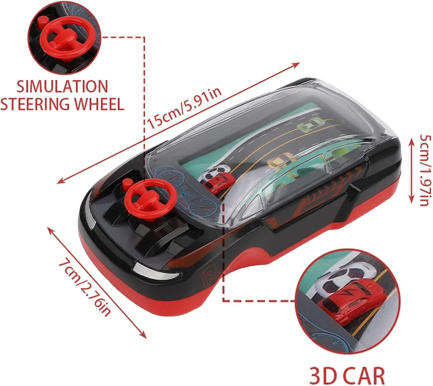 Handheld Racing Game,Racing Car Adventure Toys,Machine Logic Thinking Training Innovative Racer with Steering Wheel,Driving Simulator Small Car with Dual Player Mode for Family Play(Black Red)
