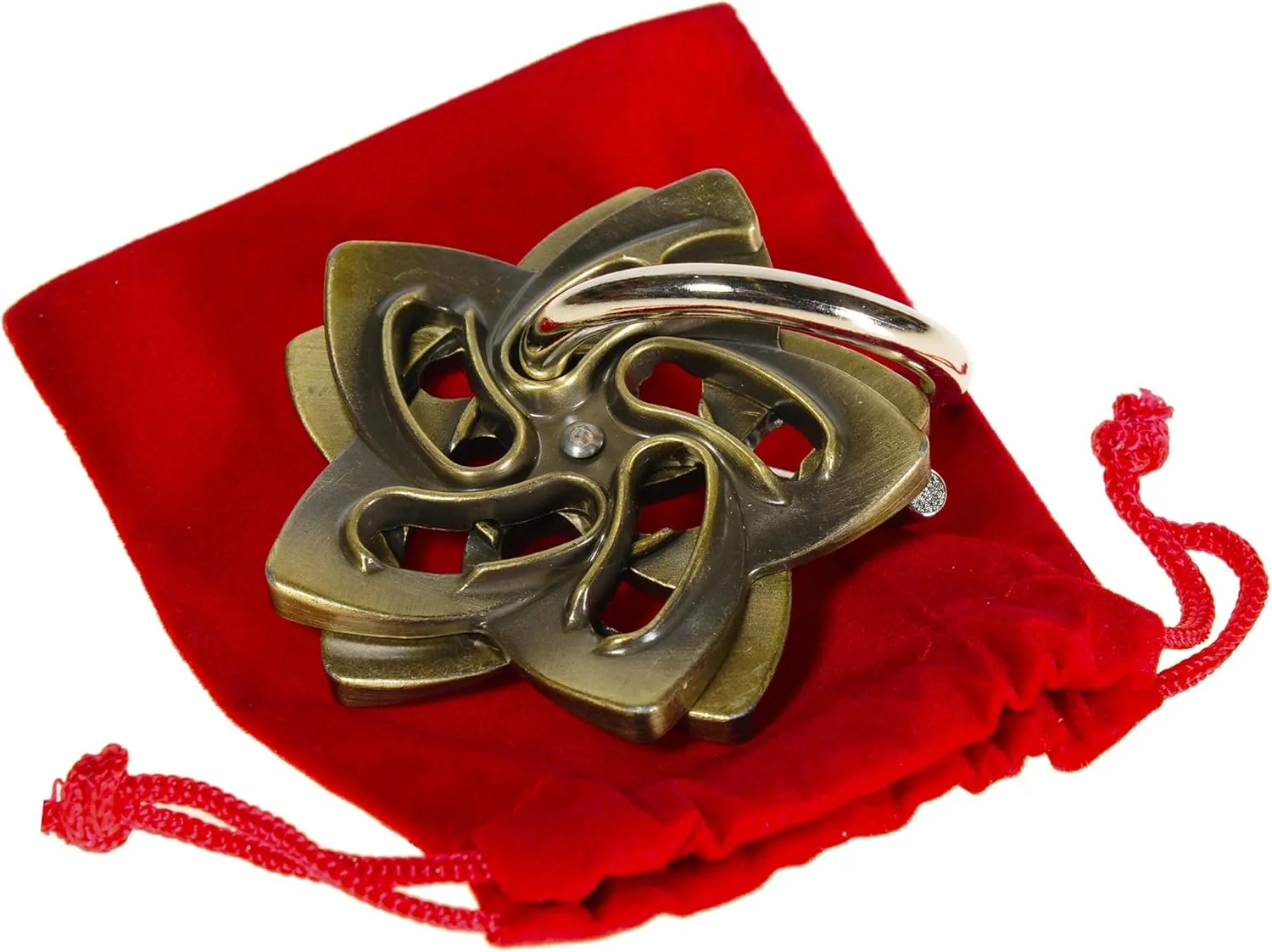 Helix Hanayama Brain Teaser Puzzle, Level 5 Difficulty, Red Velveteen Drawstring Pouch, Bundled Items