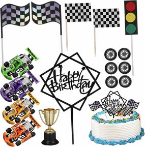 Hemoton 23pcs Racing Car Cake Decorations Realistic Truck Traffic Light Cupcake Toppers for Boys Birthday Parties Safe Lightweight and Versatile Cake Decor Supplies