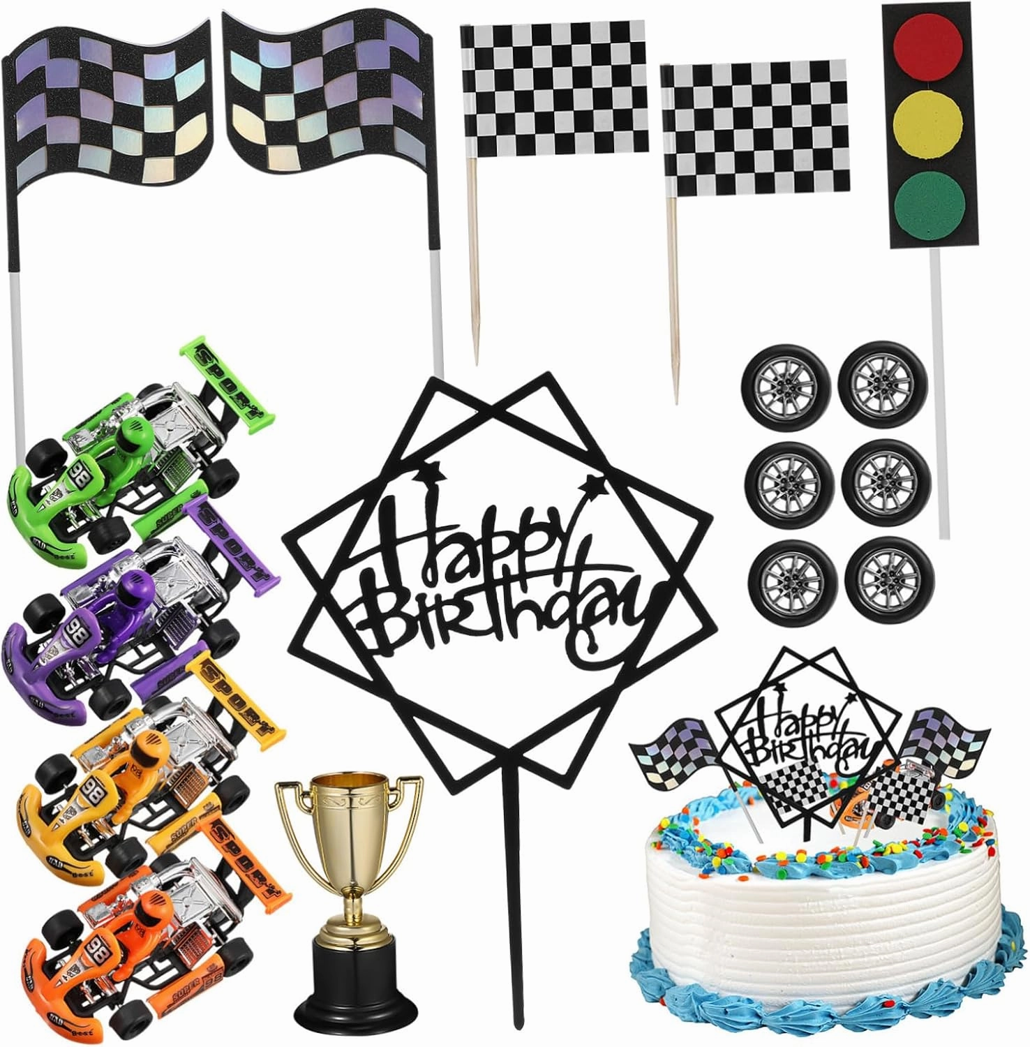 Hemoton 23pcs Racing Car Cake Decorations Realistic Truck Traffic Light Cupcake Toppers for Boys Birthday Parties Safe Lightweight and Versatile Cake Decor Supplies