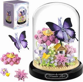 HI-REEKE Flower Butterfly Bouquet Building Block Set, Micro Mini Botanical Building Toy for Women-582 PCS