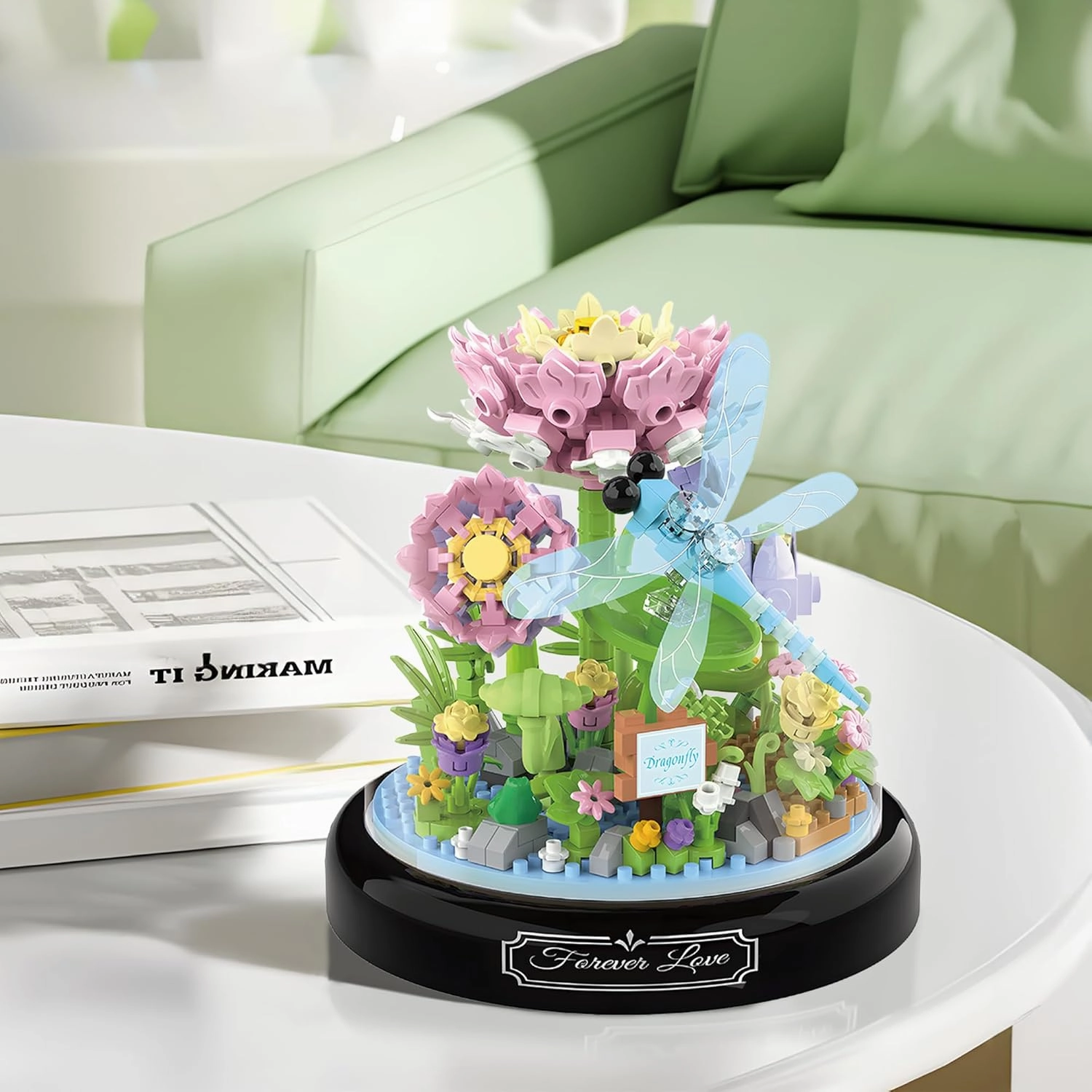 HI-REEKE Flower Dragonfly Bouquet Building Block Set, Micro Mini Botanical Building Toy for Women-568 PCS