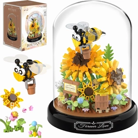 HI-REEKE Sunflower Bee Bouquet Building Block Set, Micro Mini Botanical Building Toy for Women -548 PCS