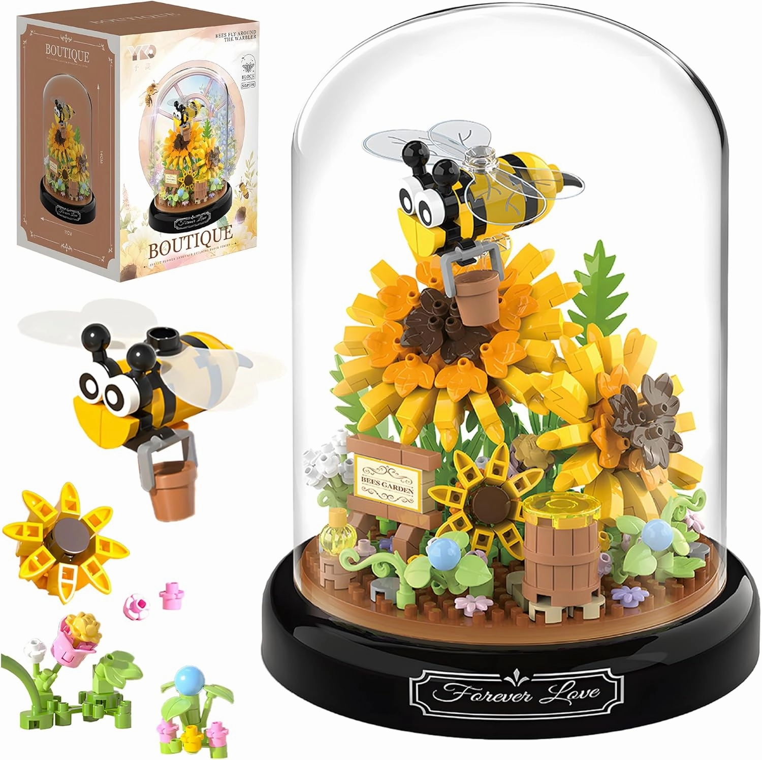 HI-REEKE Sunflower Bee Bouquet Building Block Set, Micro Mini Botanical Building Toy for Women -548 PCS