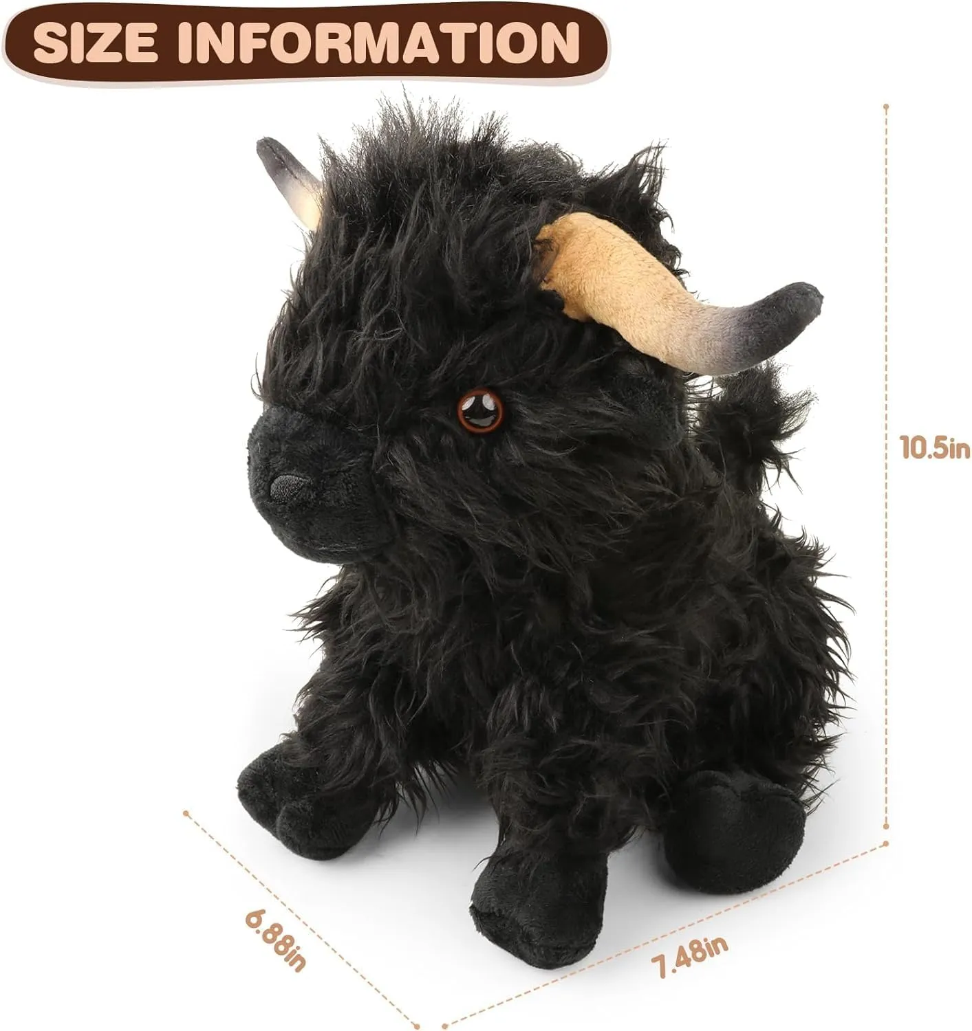 Highland Cow Stuffed Animal,10.5 inches Realistic Cow Plush Toy,Animal Cattle Plush Farm Toy,Farm Plushie Christmas Birthday Present for Boys Girls Kids Grandchildren (Black)