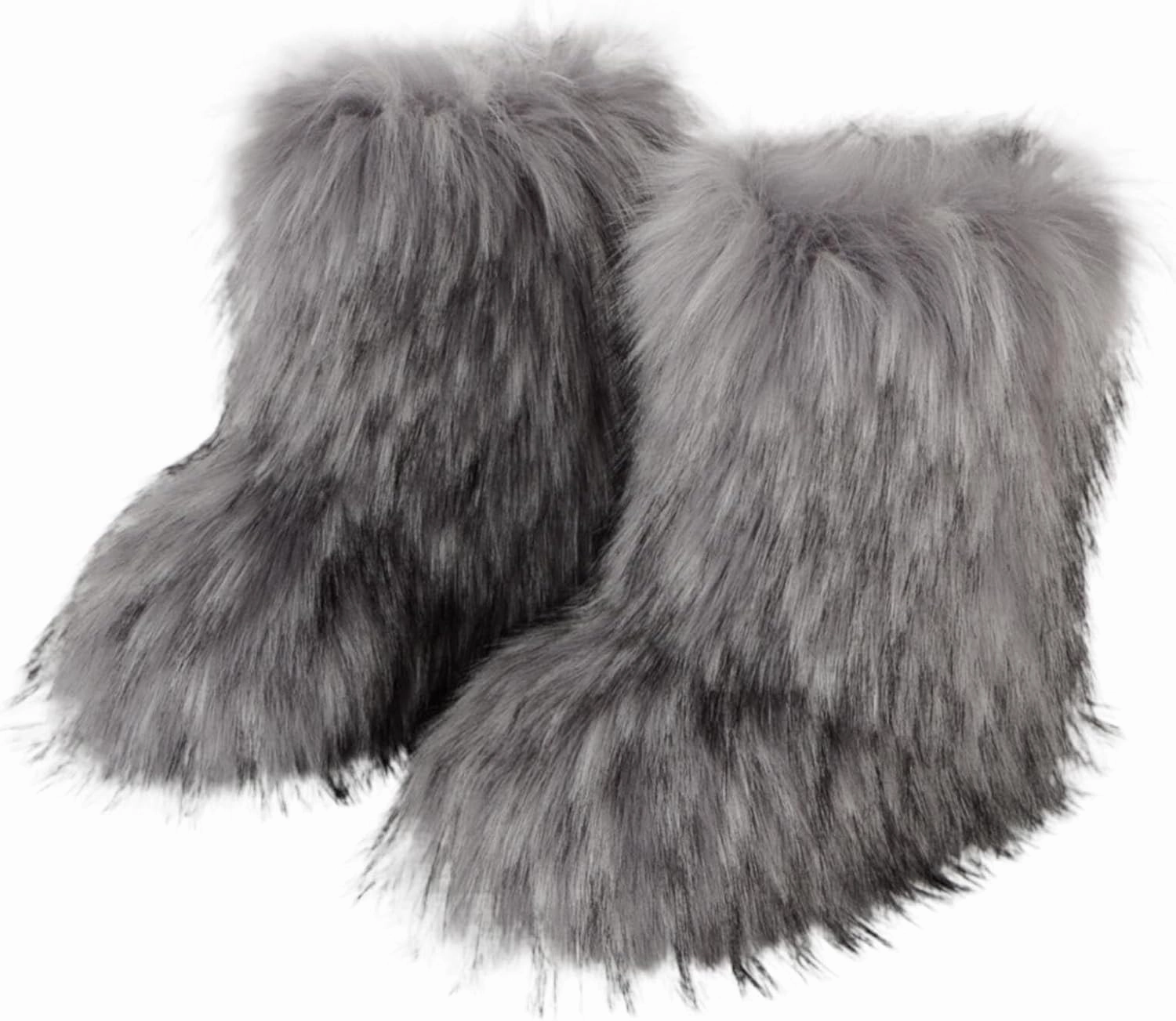 HINDOLA Womens Faux Fur Boots Fuzzy Fluffy Furry Round Toe Suede Boots Winter Comfy Plush Warm Snow Boots Comfortable Winter Ankle Booties Anti Slip Outdoor Indoor Flat Shoes
