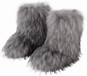 HINDOLA Womens Faux Fur Boots Fuzzy Fluffy Furry Round Toe Suede Boots Winter Comfy Plush Warm Snow Boots Comfortable Winter Ankle Booties Anti Slip Outdoor Indoor Flat Shoes