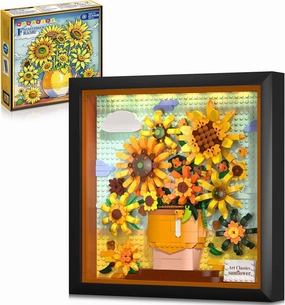HOGOKIDS Flowers Sunflower Building Set with Lights - Vincent Van Gogh Painting Frame Artwork Mini Building Blocks Toy for Home Dcor Wall Art Architecture Sets for Adults Teens - 807PCS