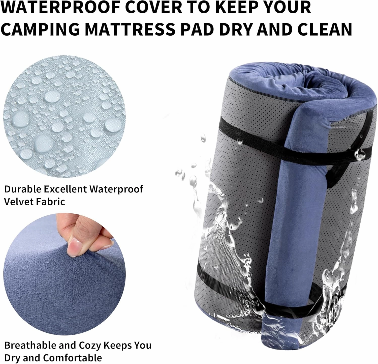HOMBYS 3 INCH Memory Foam Camping Mattress with Portable Pillow for Outdoor Sleeping, Roll Up Mattress Topper Pad Mat for Travel Truck Bed Tent