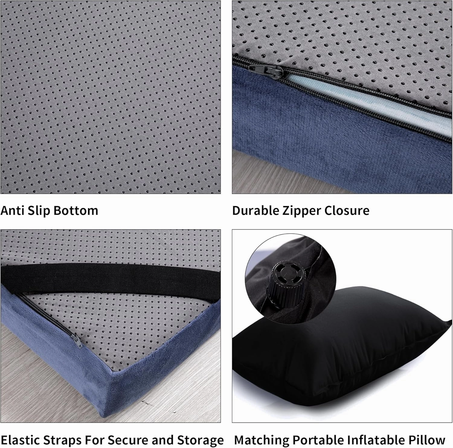 HOMBYS 3 INCH Memory Foam Camping Mattress with Portable Pillow for Outdoor Sleeping, Roll Up Mattress Topper Pad Mat for Travel Truck Bed Tent