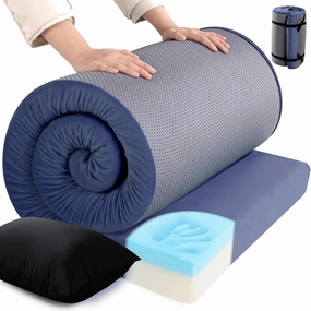 HOMBYS 3 INCH Memory Foam Camping Mattress with Portable Pillow for Outdoor Sleeping, Roll Up Mattress Topper Pad Mat for Travel Truck Bed Tent