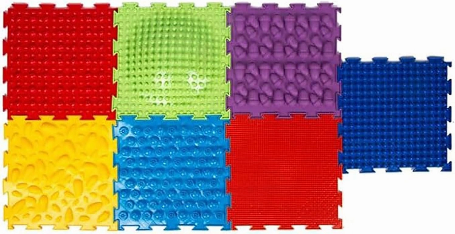 HOMEHUT Ortodon Rainbow Sensory Massage Game Mats - Improve Blood Circulation, Relieve Foot Fatigue, Enhance Balance and Posture - 8 Piece Set for Kids and Adults, 9.8x9.8 Inch