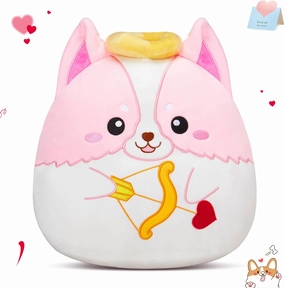 Houwsbaby 14" Cupid Dog Plush Pillow, Creative Valentine's Day Cute Dog Stuffed Animal Cushion with Bow and Heart Arrow, Super Soft Romantic Gift for Lovers, Family, and Friends