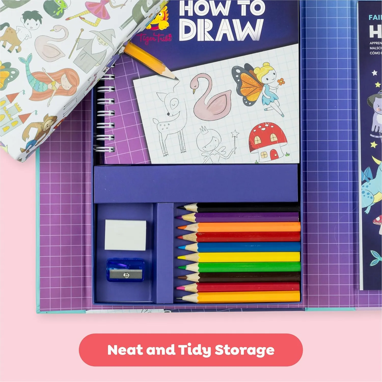 How to Draw - Fairytale Fantasy - Guided Drawing Activity Set for Kids, incl. Color Pencils, Gridded Art Notepad, Stationery, Great Gift