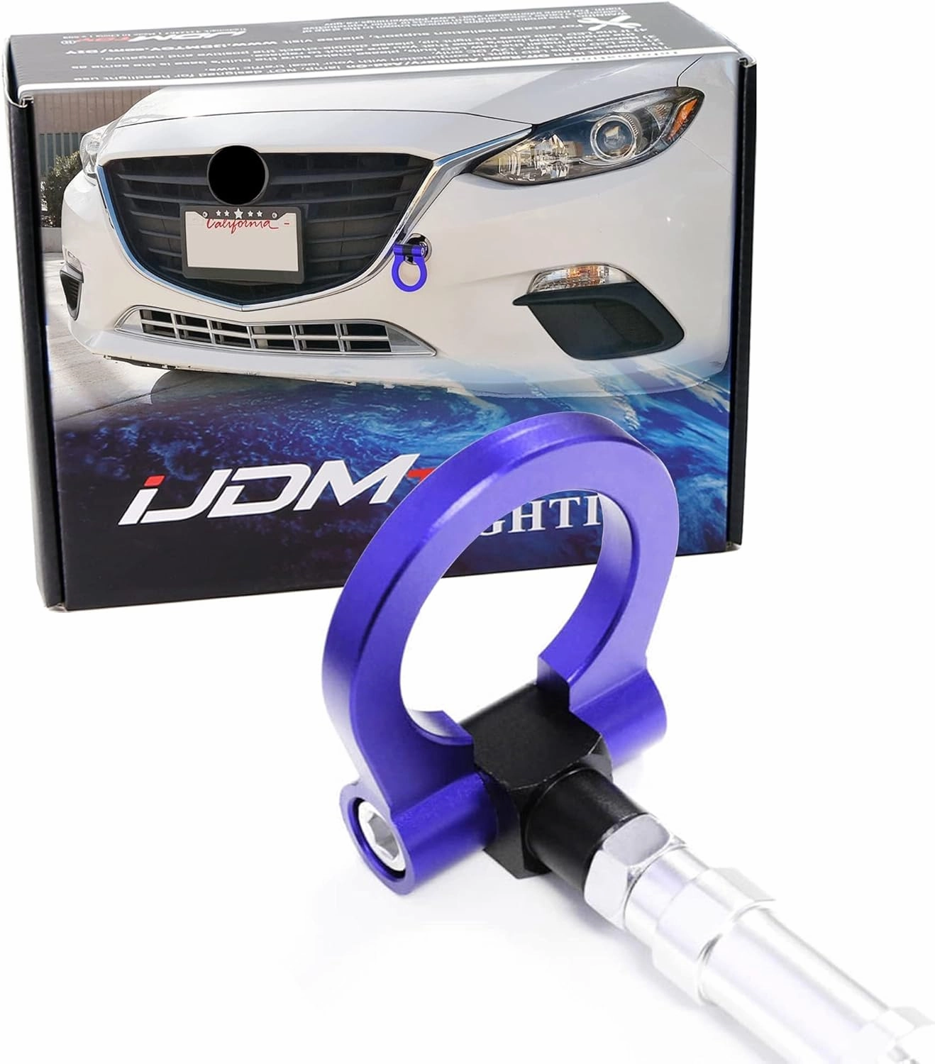 iJDMTOY Blue Track Racing Style Tow Hook Ring Compatible with 2014-up Mazda3 Mazda6, 2013-up Mazda CX-5 & 2016-up Mazda MX-5, Made of Lightweight Aluminum