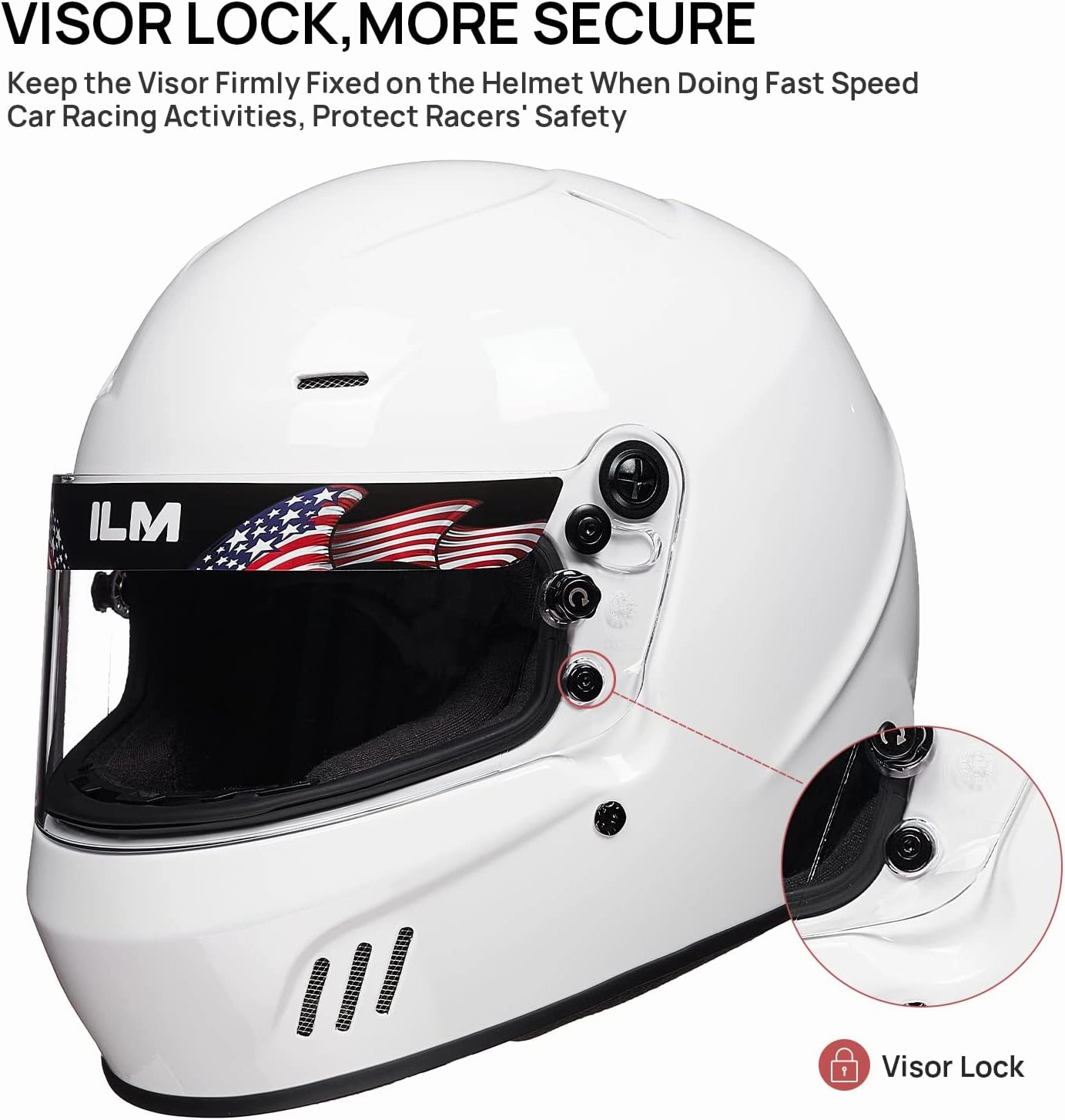 ILM Snell SA2020 Full Face Auto Car Racing Helmets for Men and Women Model 760(White, L)