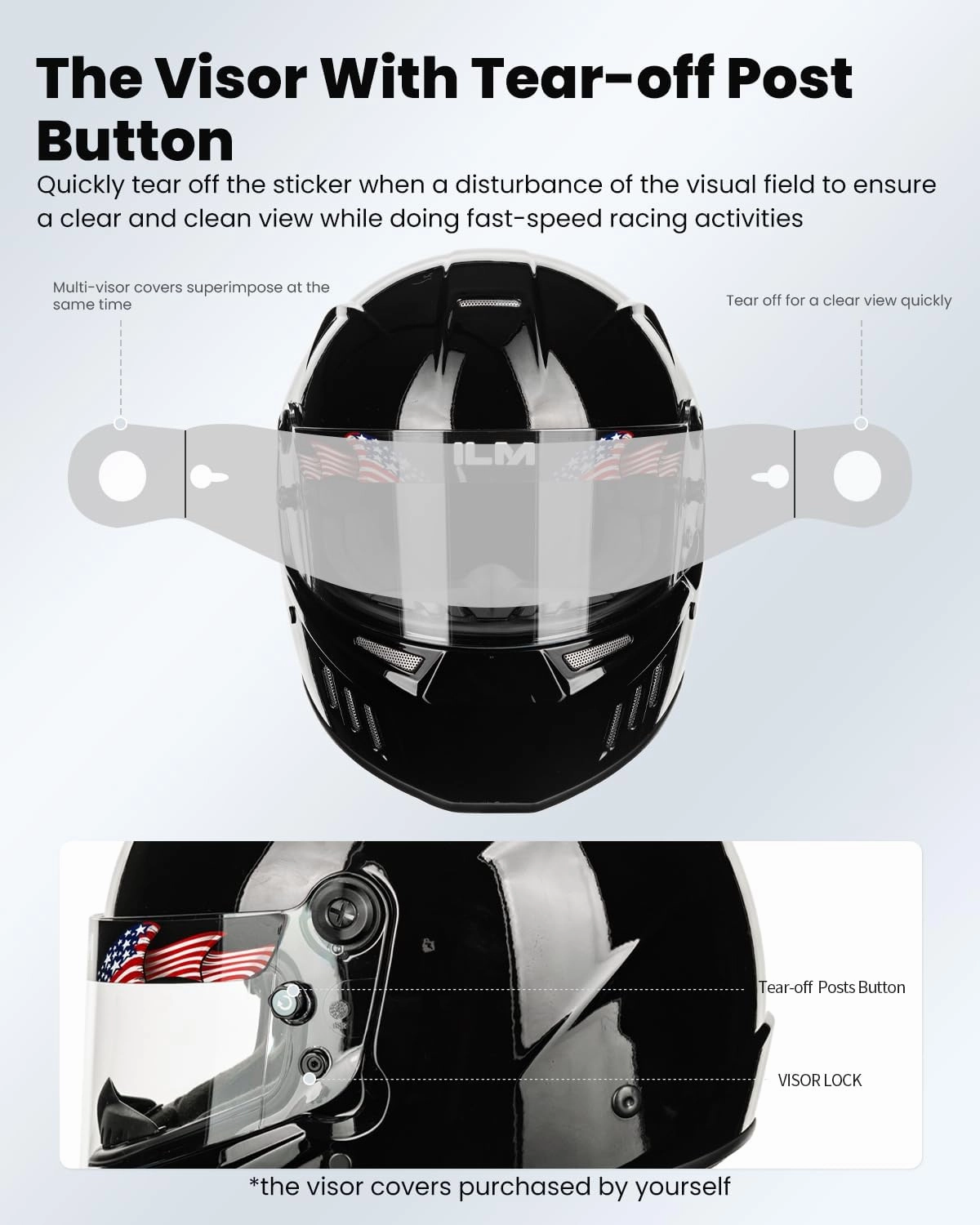 ILM Snell SA2020 Full Face Auto Racing Helmets Lightweight Fiberglass for Adult Men and Women Model 890