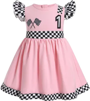 IMEKIS Baby Girl Race Car 1st 2nd Birthday Outfit Ruffle Sleeve Dress Cake Smash Photo Shoot Halloween Costume