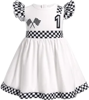 IMEKIS Baby Girl Race Car 1st 2nd Birthday Outfit Ruffle Sleeve Dress Cake Smash Photo Shoot Halloween Costume