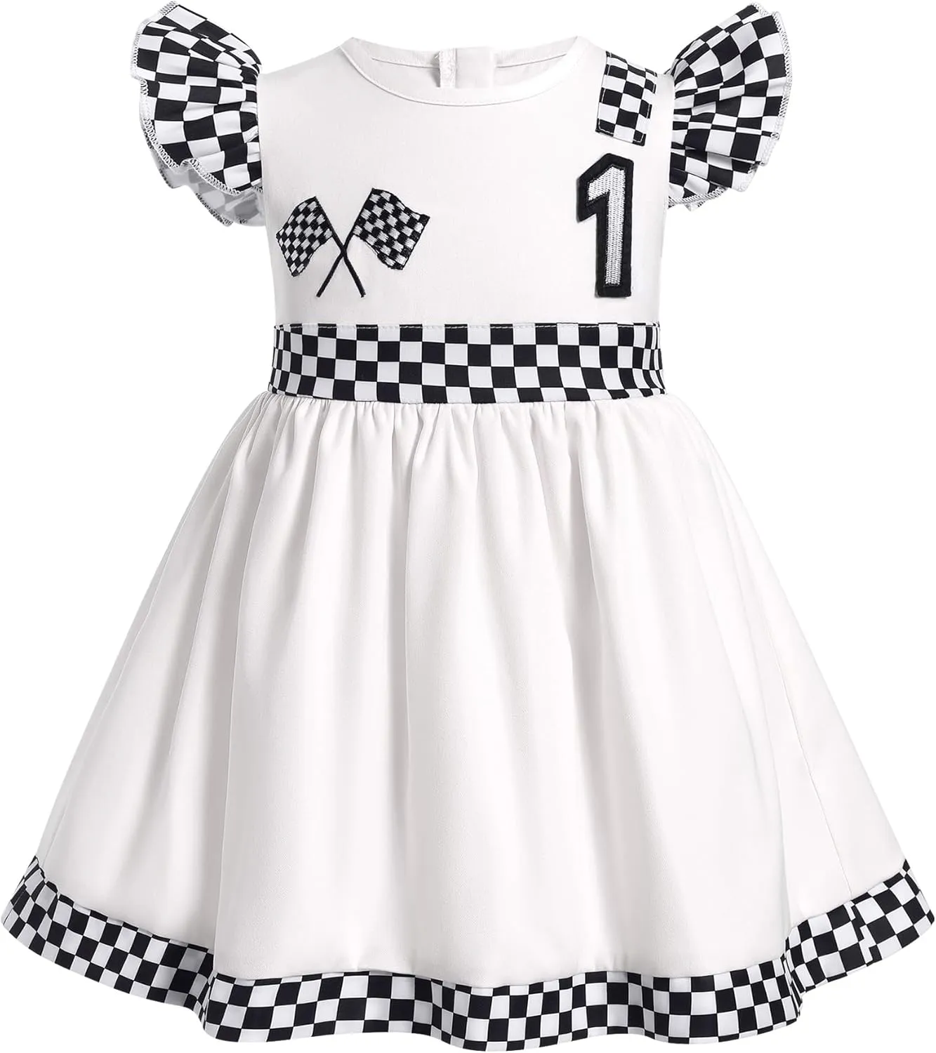 IMEKIS Baby Girl Race Car 1st 2nd Birthday Outfit Ruffle Sleeve Dress Cake Smash Photo Shoot Halloween Costume
