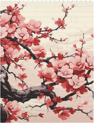 Japanese Floral Cherry Blossom Building Block Puzzle Personalized Building Bricks for Adults Square Shaped Block Puzzle Building Brick Block Puzzles Valentine's Day Gifts for Home Decor Brick Puzzle