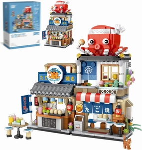 Japanese Street View Takoyaki Shop Building Blocks Set, Theme Store Simulation Architecture Creative Model, Mini Bricks Construction Building Toy for Adults (1218)