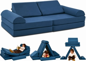 jela Kids Couch Safety Certified Play Couch Soft Kids Sofa with Machine Washable Cover Thick Foam Fort Building Set for Playroom Indoor (57"x28"x18", Navy Blue)