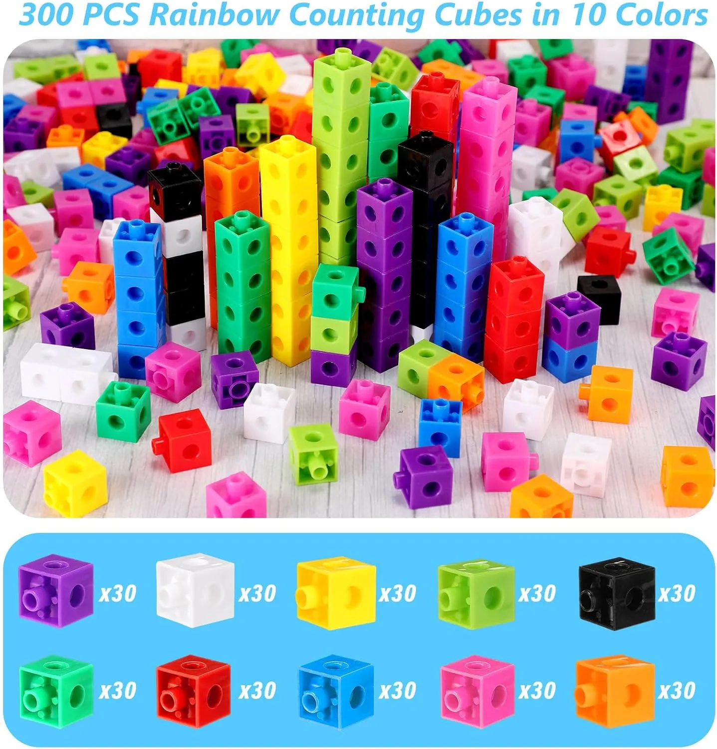 Jenaai 300 Pcs Linking Cubes with Storage Container Counting Cubes, Colorful Plastic Counting Block, Math Manipulatives Classroom Learning Supplies for Preschool Kindergarten(Orange)