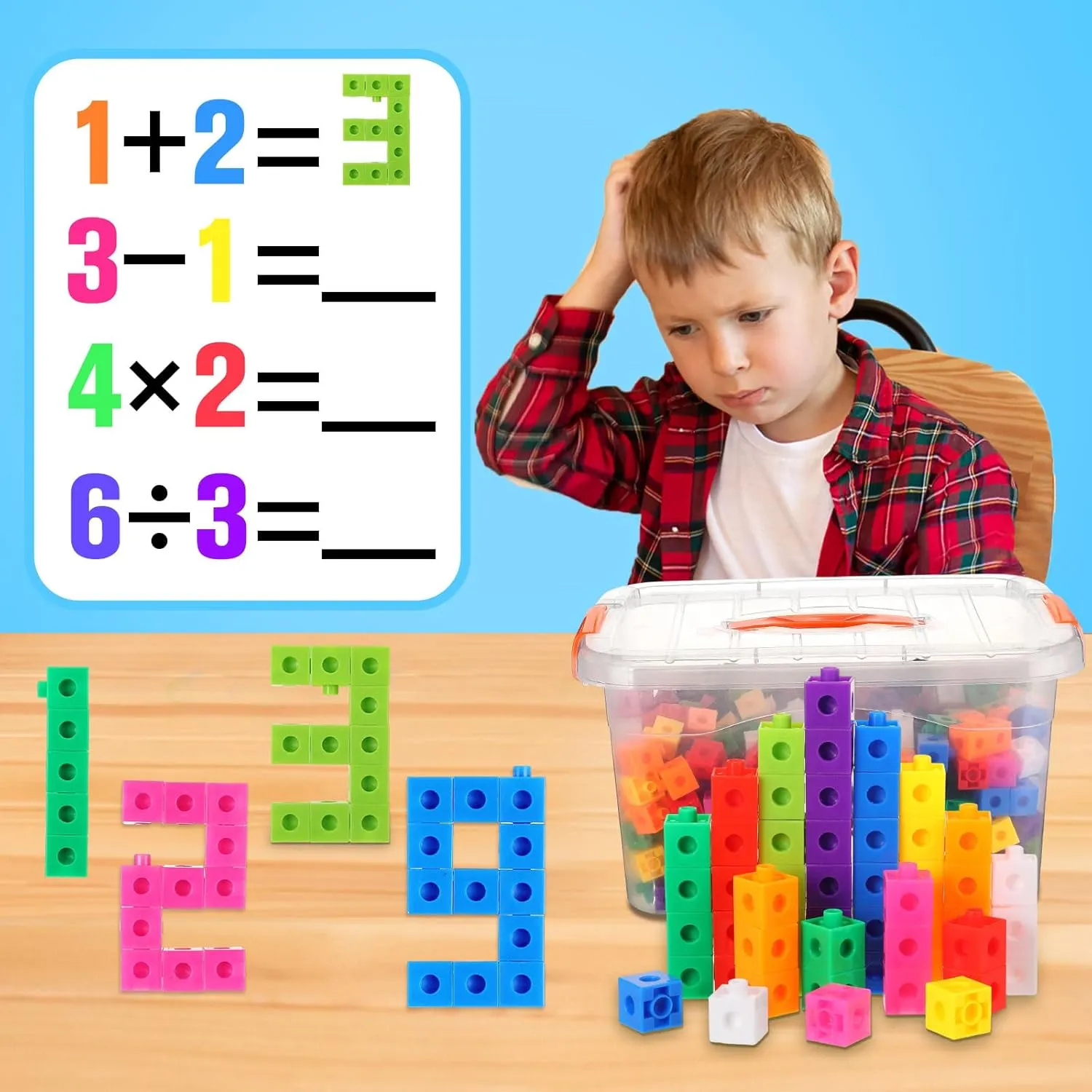 Jenaai 300 Pcs Linking Cubes with Storage Container Counting Cubes, Colorful Plastic Counting Block, Math Manipulatives Classroom Learning Supplies for Preschool Kindergarten(Orange)