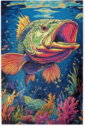Jigsaw Puzzles For Adults 1000 Pieces Colossal Fish’s Reign Amidst Bubbles & Coral Fantasia,Vibrant And Unique Design,Funny Artwork For Adult,Gifts For Friends And Family