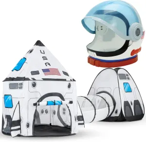 JOYIN White Rocket Ship Play Tent Pop up Play Tent with Astronaut Helmet