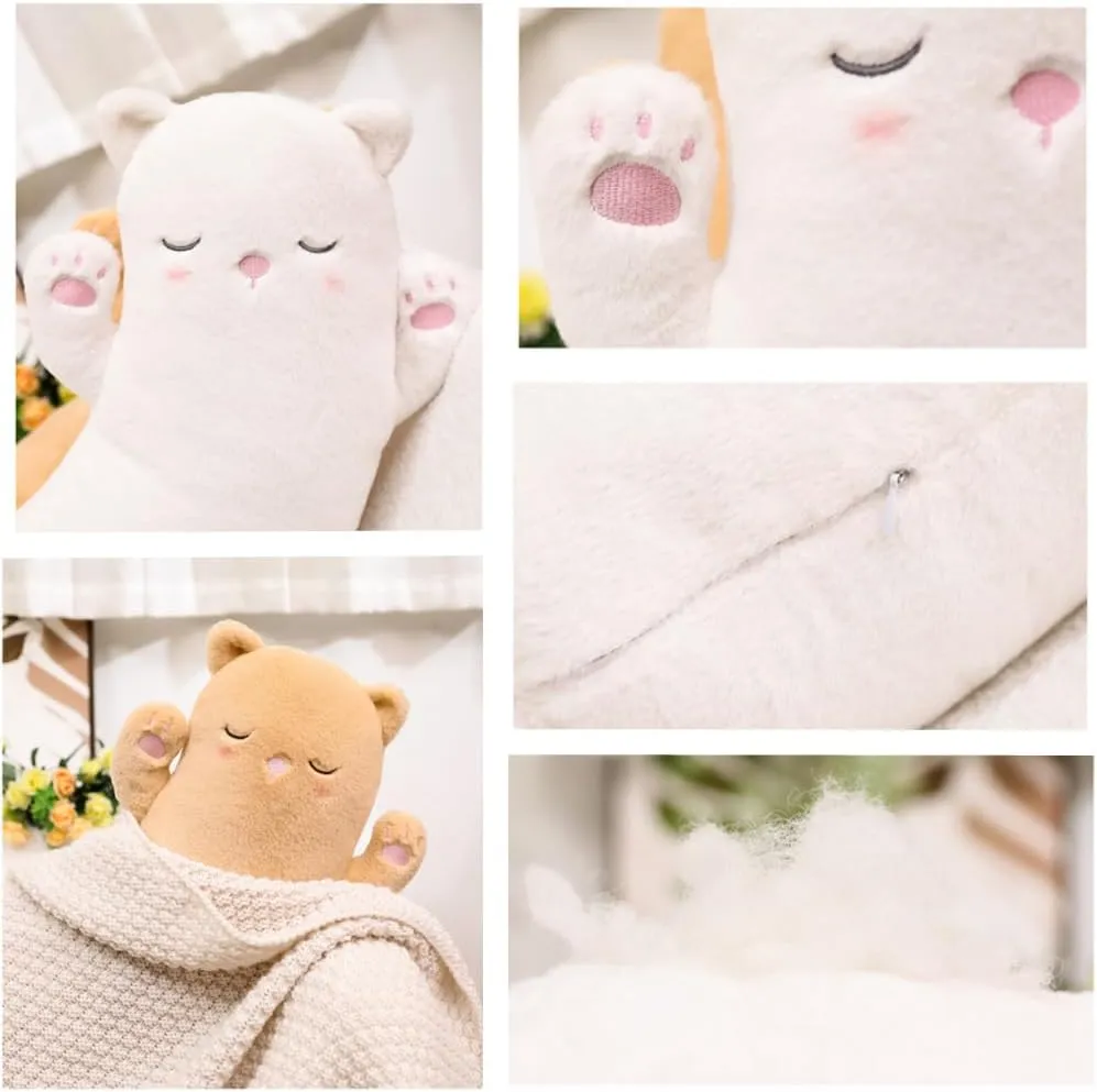 JPORSHU Black Cat Plush Body Pillow，25.6" Long Cat Stuffed Animals Soft Long Cat Plushie Toy，for Birthday Christmas Kids Gifts Home Car Decoration (White)