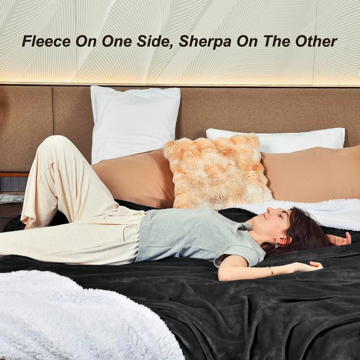 KAWAHOME Sherpa Fleece Queen Size Blanket for Bed - Extra Warm and Heavy Thick Blankets for Winter, Super Soft 500GSM Plush Blanket, 90"X 90" Dark Grey