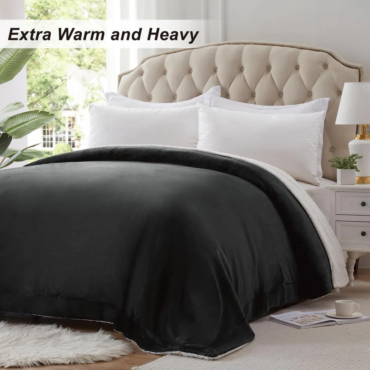 KAWAHOME Sherpa Fleece Queen Size Blanket for Bed - Extra Warm and Heavy Thick Blankets for Winter, Super Soft 500GSM Plush Blanket, 90"X 90" Dark Grey